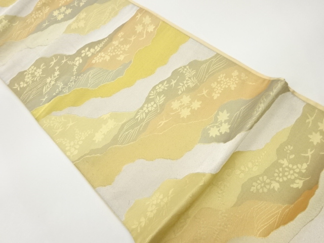 道長取りに秋草模様織出し袋帯